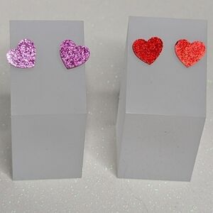 Heart Red and Pink Glitter Valentine's Day Stud Earrings